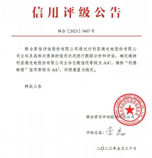 德赢VWIN：主体恒久信用品级、债券信用品级双双AA+级